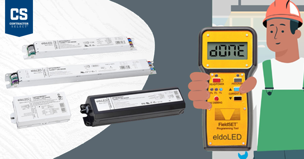 A simple solution for replacing LED drivers, service luminaires with FieldSET® programmable drivers. Easy to select, configure and install… and now readily available with Contractor Select™.

okt.to/T6tfJC

#FieldSET #ContractorSelect #eldoLED