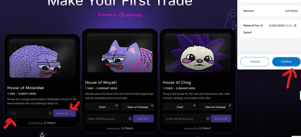 تست نت موناد <a href="/monad_xyz/">Monad</a> لایو شده به ادرس زیر
testnet.monad.xyz
میریم توی سایتش و متاماسک رو ادد میکنیم و کانتینیو میزنیم حالا این مرحله از بالا ولت متاماسک رو بهش کانکت میکنیم
اسکرول میکنیم میاییم پایین
بعد میرسیم به قسمت Make Your First Trade که خیلی مهمه اول باید این قسمت