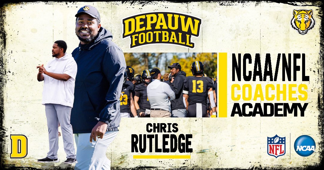 DePauw Football (@depauwtigersfb) on Twitter photo Congratulations to Coach Rut (<a href="/CoachRutledge76/">Coach Rutledge</a>) for being selected for the 2025 NFL & NCAA Coaches Academy!
#TeamDePauw Congratulations to Coach Rut (<a href="/CoachRutledge76/">Coach Rutledge</a>) for being selected for the 2025 NFL & NCAA Coaches Academy!
#TeamDePauw
