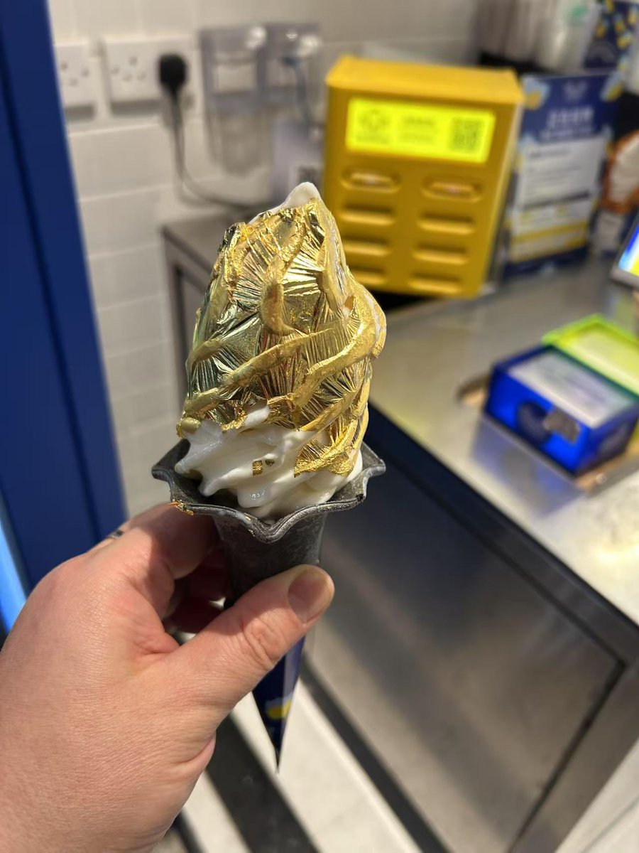 香港88港币一个金箔冰激凌。给五百港币找不开，微信能付。小姑娘贴了半天才贴好金箔。