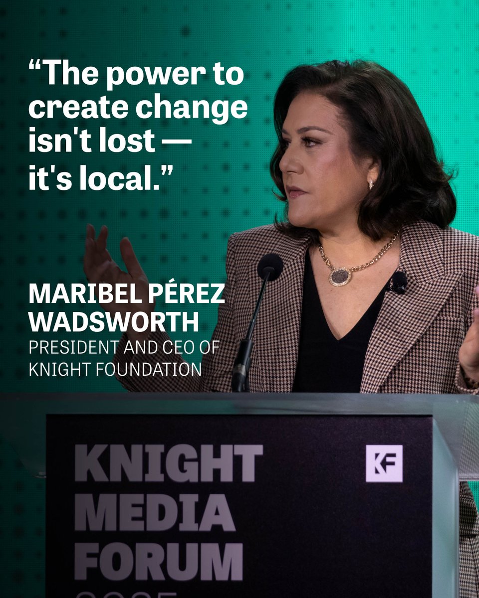 Knight Foundation (@knightfdn) on Twitter photo Knight President & CEO <a href="/mwadsworth/">Maribel Pérez Wadsworth</a> kicked off Knight Media Forum 2025, urging our 1k+ attendees to focus on local solutions to national issues, to rebuild trust and strengthen community resilience. Stay tuned for more highlights and key takeaways over the next 2 days! Knight President & CEO <a href="/mwadsworth/">Maribel Pérez Wadsworth</a> kicked off Knight Media Forum 2025, urging our 1k+ attendees to focus on local solutions to national issues, to rebuild trust and strengthen community resilience. Stay tuned for more highlights and key takeaways over the next 2 days!
