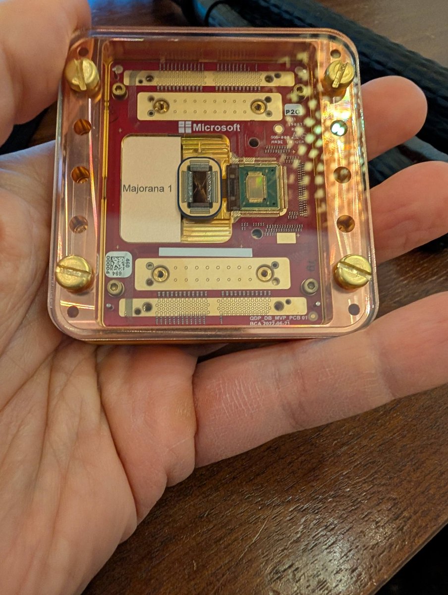 5. There is an onboard controller on the chip (green, to right) allowing for easy I/O.  Microsoft expects ~1000 logical qubits on one chip (gold center) without changing form factor of the Majorana 1 module. Onboard wiring included!