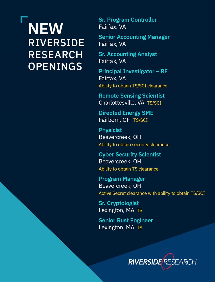 Riverside Research is #hiring! Make your next career move. Apply today: riversideresearch.org/careers #Physics #Cryptology #RemoteSensing #Careers
