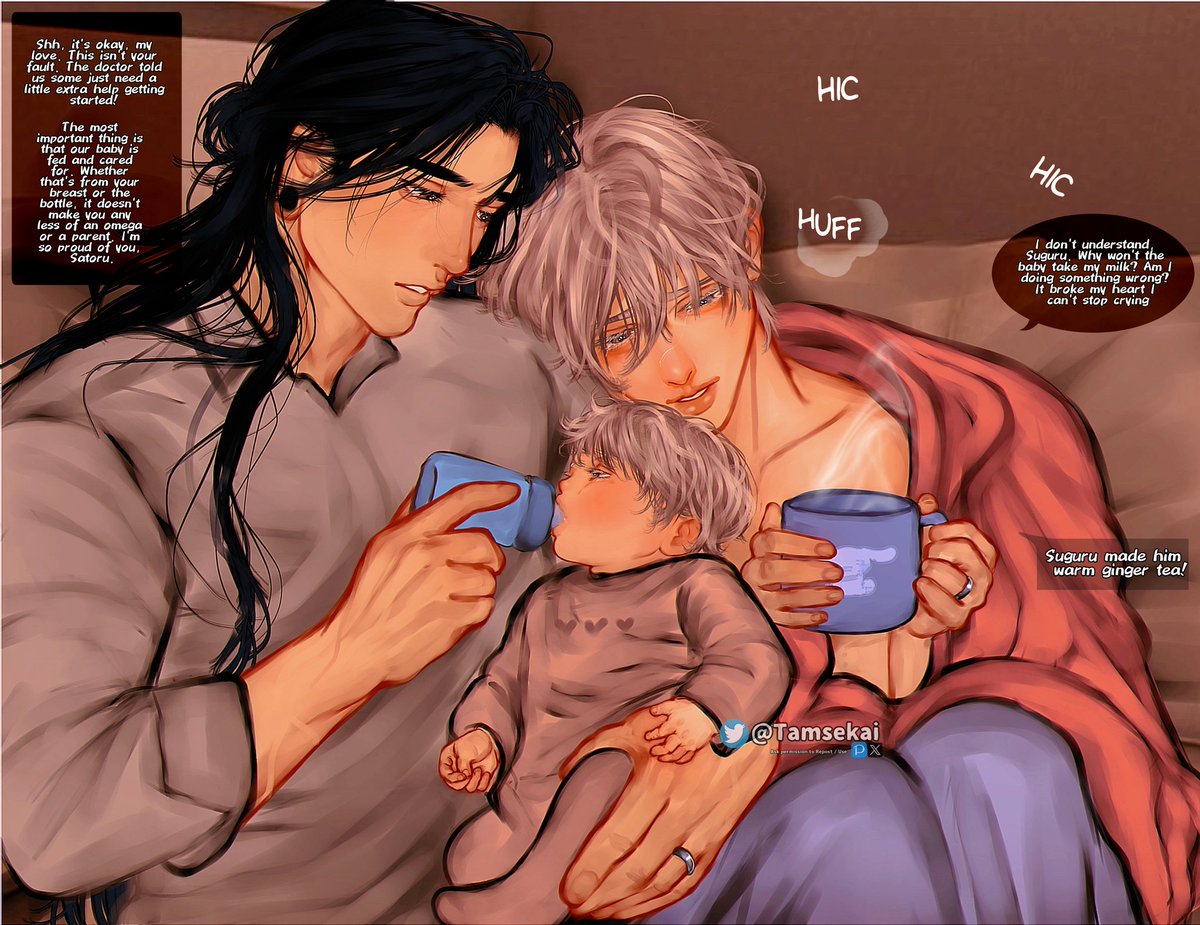Omegaverse Gego AU ; 

The newborn baby is refusing Satoru's breastmilk and Suguru is comforting his distressed omega mate #夏五 #sugusato