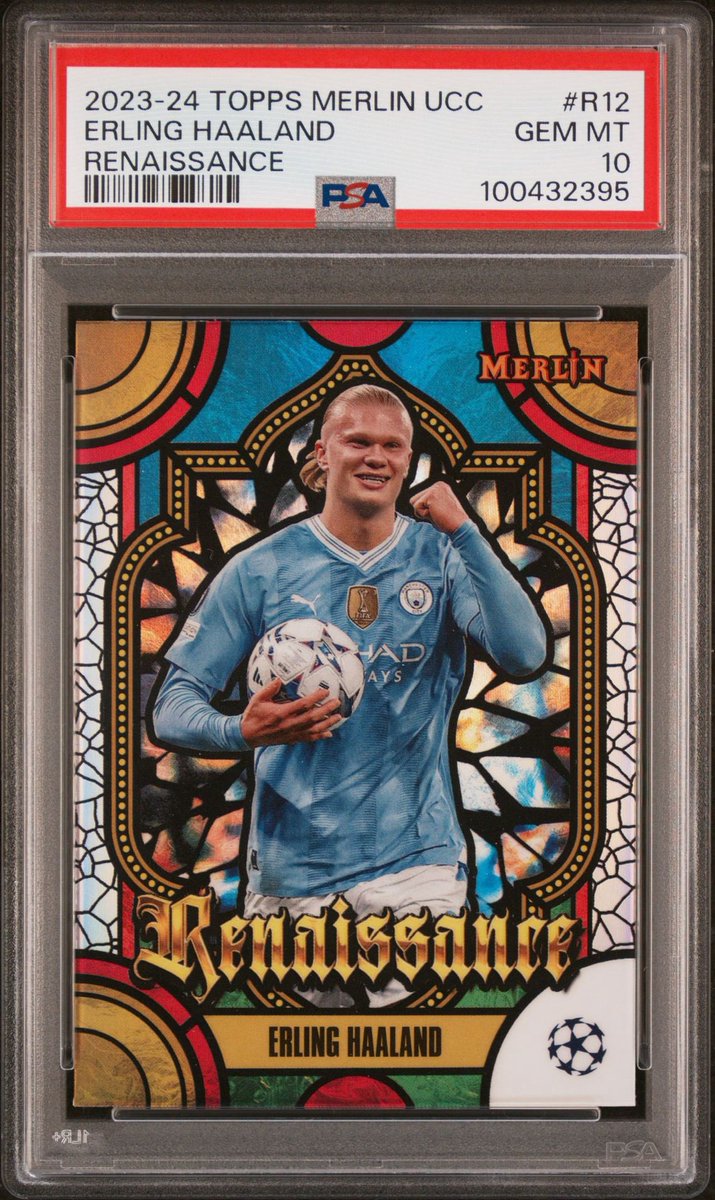 CardSharksUK's tweet image. 2023/24 Topps Merlin UCC Erling Haaland Renaisance PSA 10 🔥👌 #erlinghaaland #shortprint #ManCity