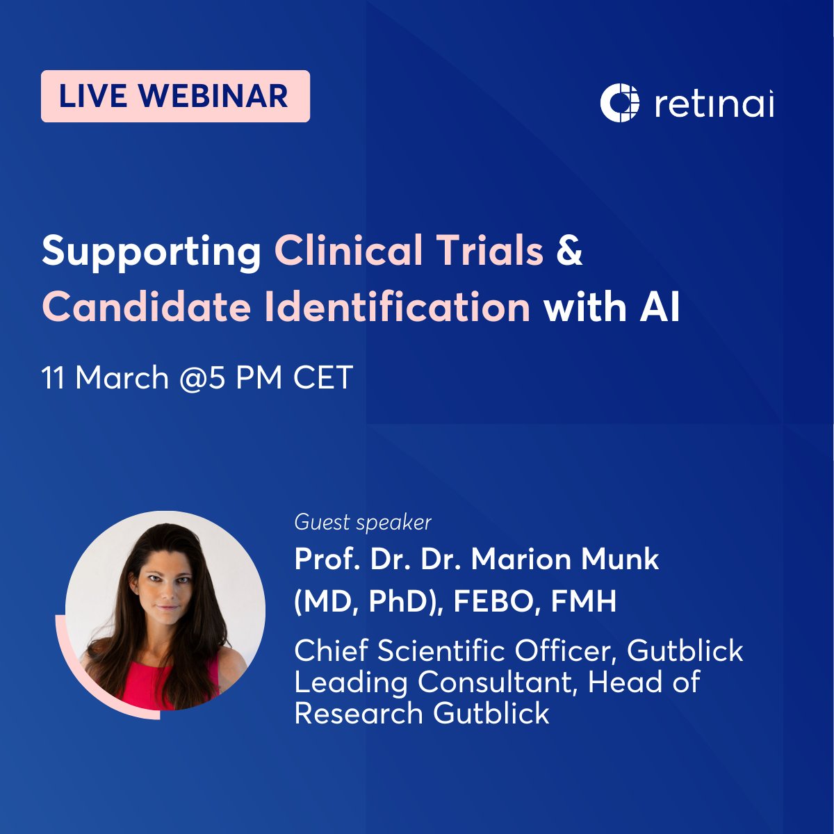 📅 SAVE THE DATE: 03/11 📅 Join us for an exclusive live session with Dr. Marion Munk on how AI is transforming Candidate Identification and Clinical Trial Management - reducing costs, speeding up timelines, and improving outcomes. Secure your spot today: retinai.com/events/discove…