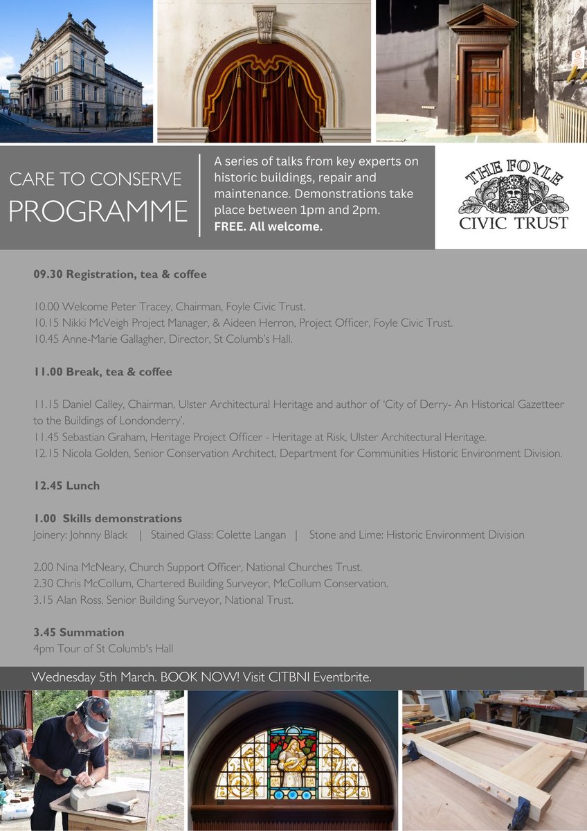 Verbal is partnering with <a href="/FoyleCT/">Foyle Civic Trust</a> for a FREE event on preserving historic buildings on Wed 5th March at St Columb’s Hall, Derry~Londonderry, 9:30am–4pm (skills demos 1–2pm). 

Tea, coffee &amp; lunch provided!

Book now:  ow.ly/vXPq50UZexg