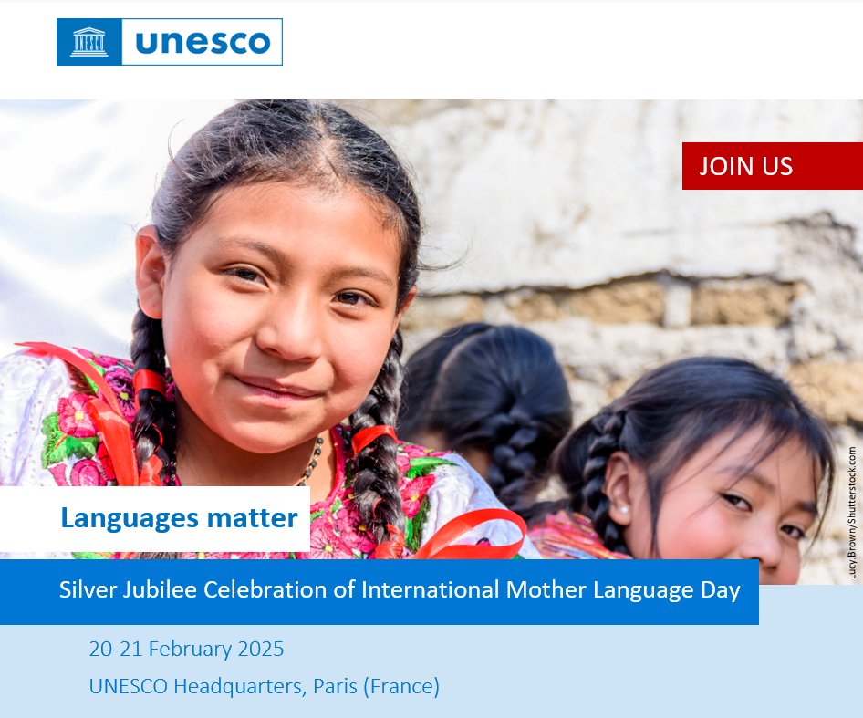 🌍 Join us at UNESCO HQ in Paris on 20-21 Feb for the Silver Jubilee of International Mother Language Day! Celebrate linguistic diversity, multilingualism, &amp; #IndigenousLanguages to promote dignity, peace, &amp; understanding. More info here: bit.ly/41cUWNB