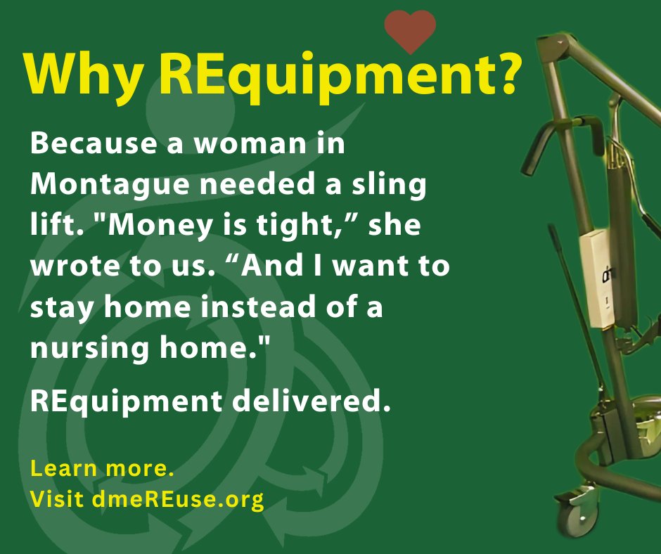 dme_reuse's tweet image. Our program helps people age in place, saving thousands in public dollars. Learn more at dmeREuse.org #WhyREquipmentWednesday #DurableMedicalEquipment #AssistiveTechnology #Reuse #Massachusetts #SaveThePlanet #A11y #Children #Caregiver #Seniors #Veterans #MApoli