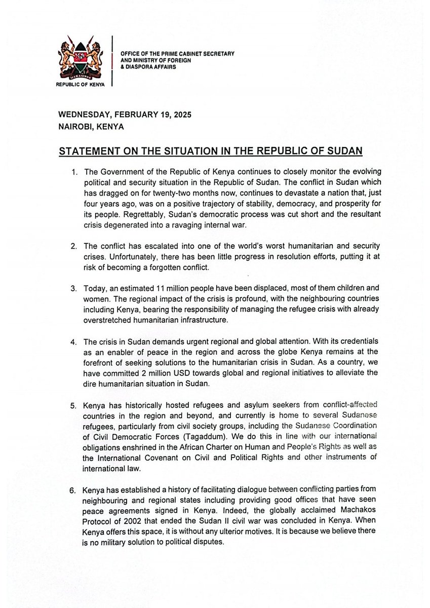 OfficePCS_KE's tweet image. STATEMENT ON THE SITUATION IN THE REPUBLIC OF SUDAN.