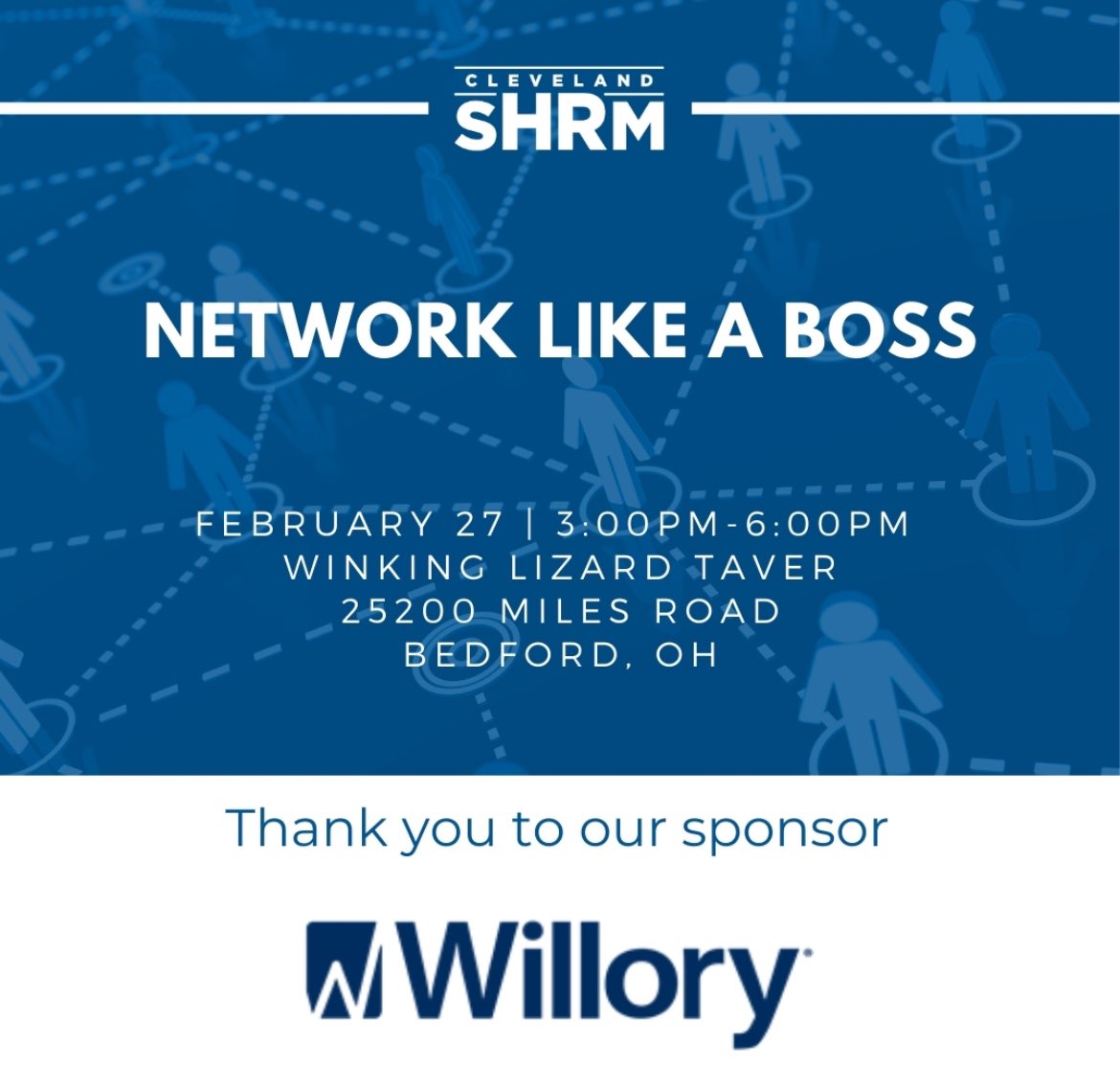 John Bernatovicz (@johnbernatovicz) on Twitter photo Less than 20 seats are available for <a href="/ClevelandSHRM/">Cleveland SHRM</a>’s Networking Like a Boss event sponsored by <a href="/willory1/">Willory</a> at <a href="/winkinglizard/">Winking Lizard</a> Bedford.
2/27 from 3-6 pm. Don’t miss out. Less than 20 seats are available for <a href="/ClevelandSHRM/">Cleveland SHRM</a>’s Networking Like a Boss event sponsored by <a href="/willory1/">Willory</a> at <a href="/winkinglizard/">Winking Lizard</a> Bedford.
2/27 from 3-6 pm. Don’t miss out.