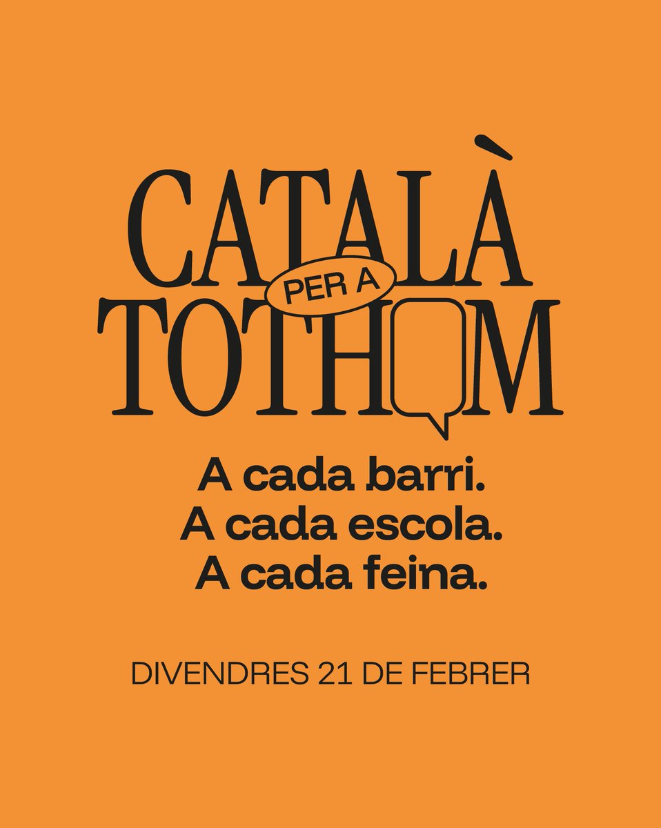 Òmnium Cultural (@omnium) on Twitter photo Tenim una missió de país: el català.
És imprescindible multiplicar l’aprenentatge de la llengua i garantir-ne l’ús a tot arreu.
La societat civil ho tenim clar: #CatalàPerATothom
📅 21 de febrer
peratothom.cat Tenim una missió de país: el català.
És imprescindible multiplicar l’aprenentatge de la llengua i garantir-ne l’ús a tot arreu.
La societat civil ho tenim clar: #CatalàPerATothom
📅 21 de febrer
peratothom.cat