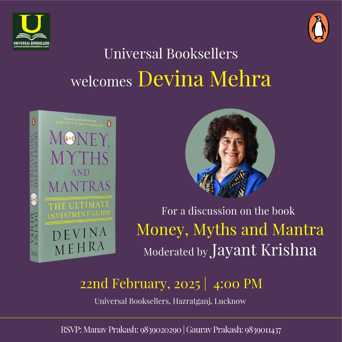 Lucknow readers! Join us for a discussion on the book 'Money, Myths and Mantra' by <a href="/devinamehra/">Devina Mehra</a> this weekend! <a href="/UBookseller/">Universal Booksellers</a>