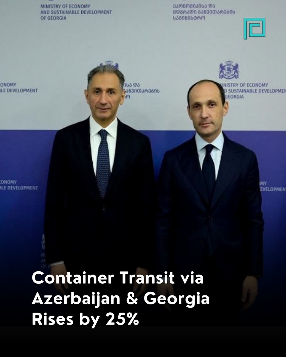 Container shipments via Azerbaijan &amp; Georgia to third countries rose by 25%! Minister Rashad Nabiyev notes China-Europe transit now takes just 12-15 days via Baku &amp; Kutaisi, down from 53. This boosts the Middle Corridor’s efficiency &amp; appeal.