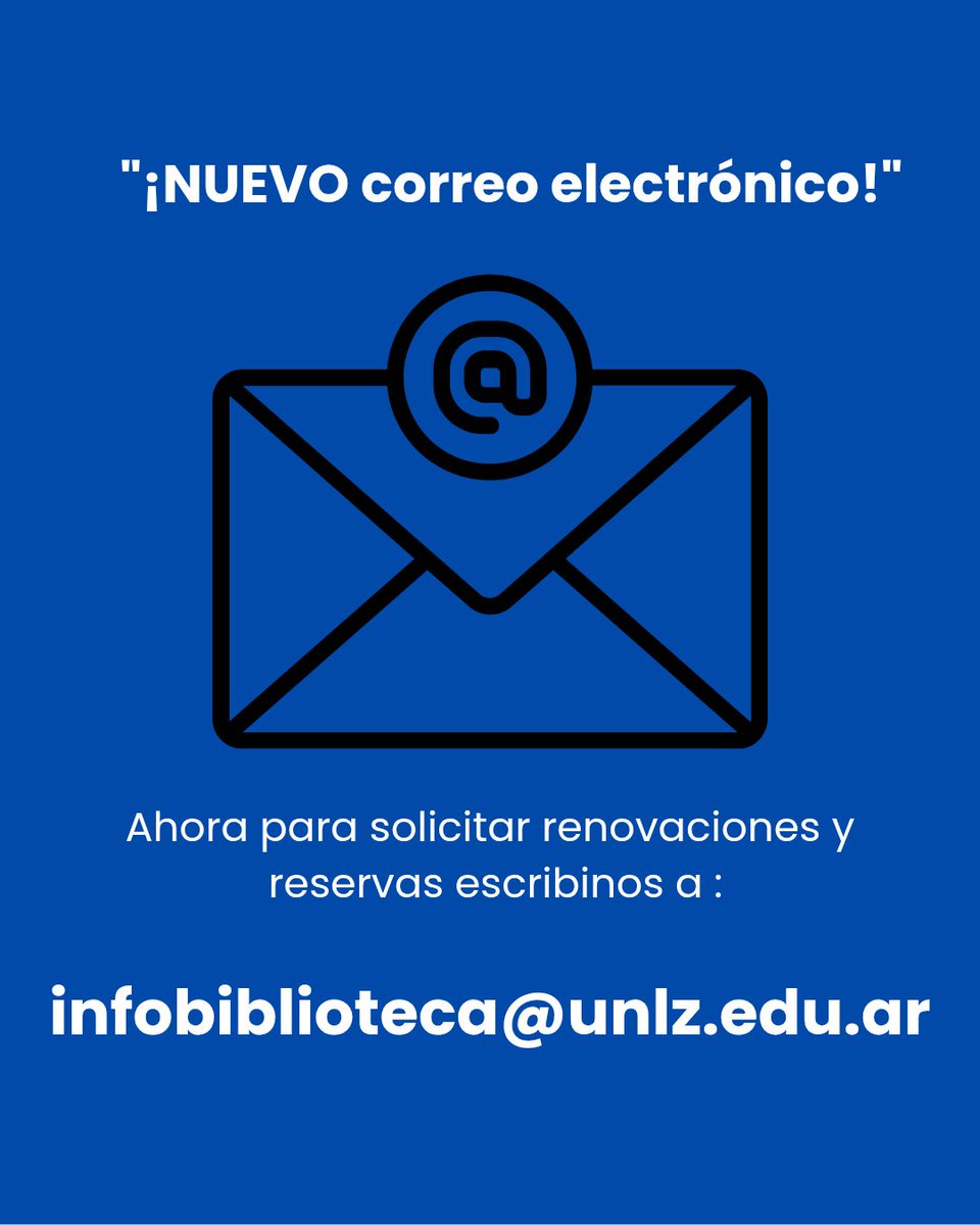 Actualizamos nuestro Correo Electrónico ! A partir de ahora para solicitar renovaciones y reservas de material comunícate con nosotros a la siguiente dirección:  infobiblioteca@unlz.edu.ar