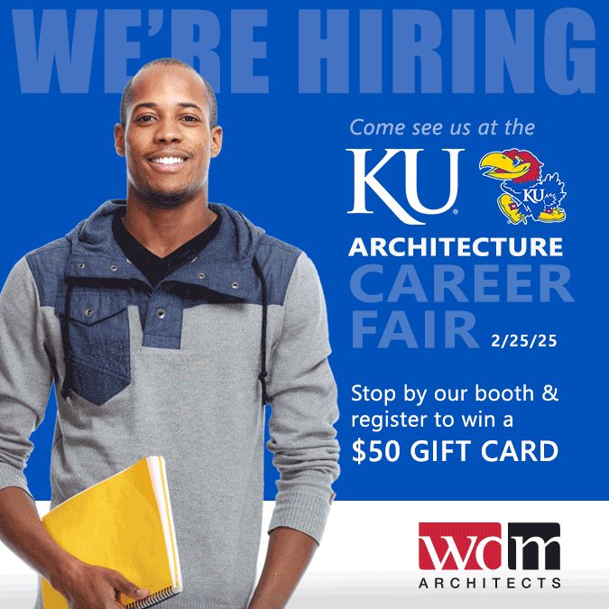 Hey <a href="/ArcD_KU/">KU Architecture & Design</a> Architecture students: See you at the Career Fair Tuesday Feb. 25. Bring your resumes — WE'RE HIRING. @univofkansas
