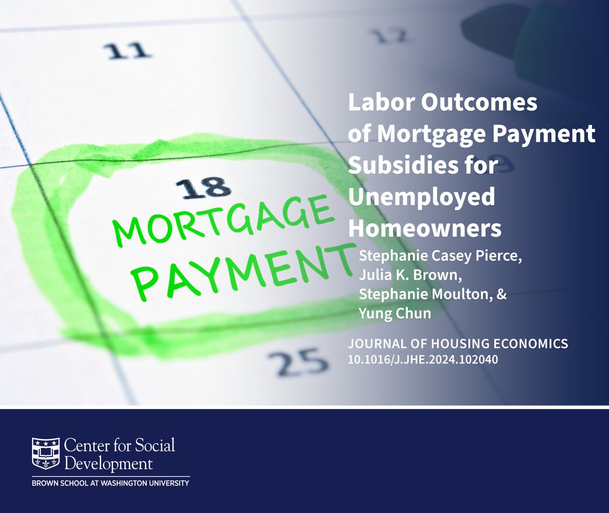 New research by Stephanie Pierce, Julia K. Brown, Stephanie Moulton &amp; CSD's Yung Chun finds that offering temporary mortgage-payment relief to #UnemploymentInsurance claimants improves long-term #LaborOutcomes. More in J. Housing Economics: doi.org/10.1016/j.jhe.…

#Unemployment