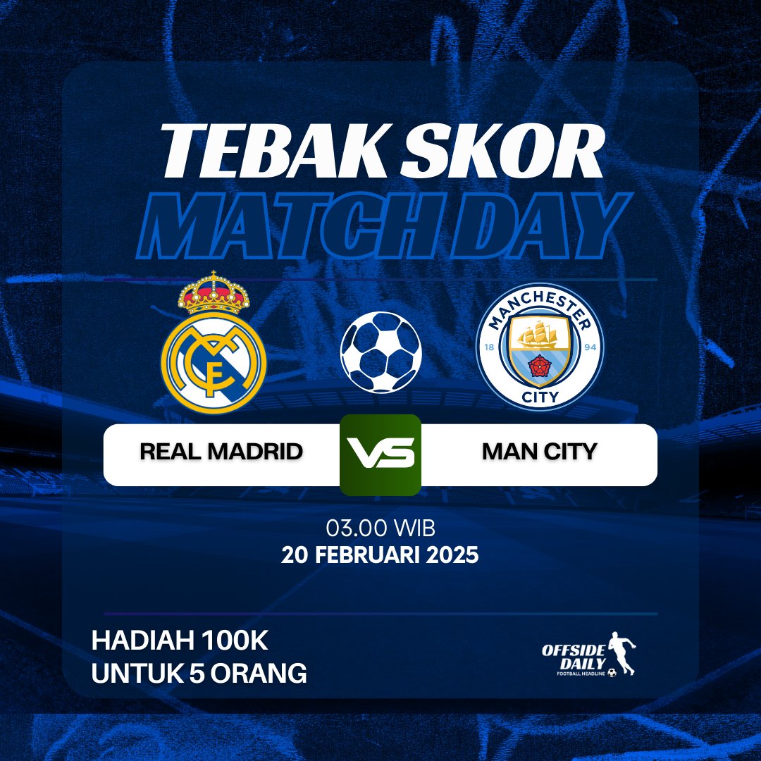 idoffsidedayli's tweet photo. 🚨CHAMPIONS LEAGUE🚨

Tebak Skor berhadiah saldo e-Wallet untuk 5 FOLLOWERS BERUNTUNG !!

Rules:
• Retweet postingan ini.
• Follow 
@idoffsidedayli

• Ditutup saat Kick Off.

Contoh: 
Real Madrid 0-2 Man City #KuisODI #tebakskor

GASSS !! 🔥
#UCL #RealMadrid #ManCity https://t.co/iMsyR5G7Tg
