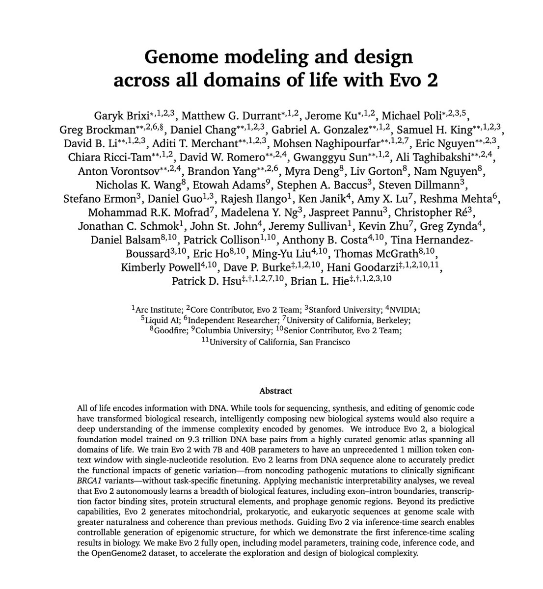 Announcing Evo 2: The largest publicly available, AI model for biology to date, capable of understanding and designing genetic code across all three domains of life. arcinstitute.org/manuscripts/Ev…