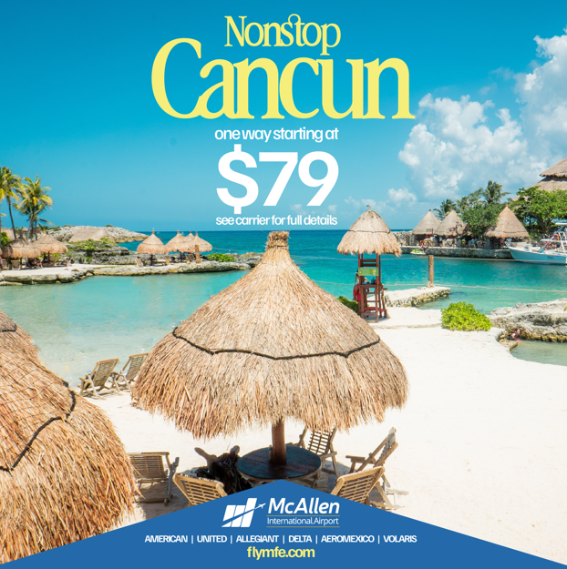 mcallenairport's tweet photo. ✈️🙌 LIMITED TIME OFFER: $79* one-way nonstop flights are available to CANCUN from McAllen International Airport! ✨🧳 
Book Today via Volaris! 🔗: https://t.co/6rZ8dKlUyA
 #FlyMFE #AboveBeyond
*: Terms and Conditions Apply. See carrier for full details. https://t.co/OhDd9AzBBx