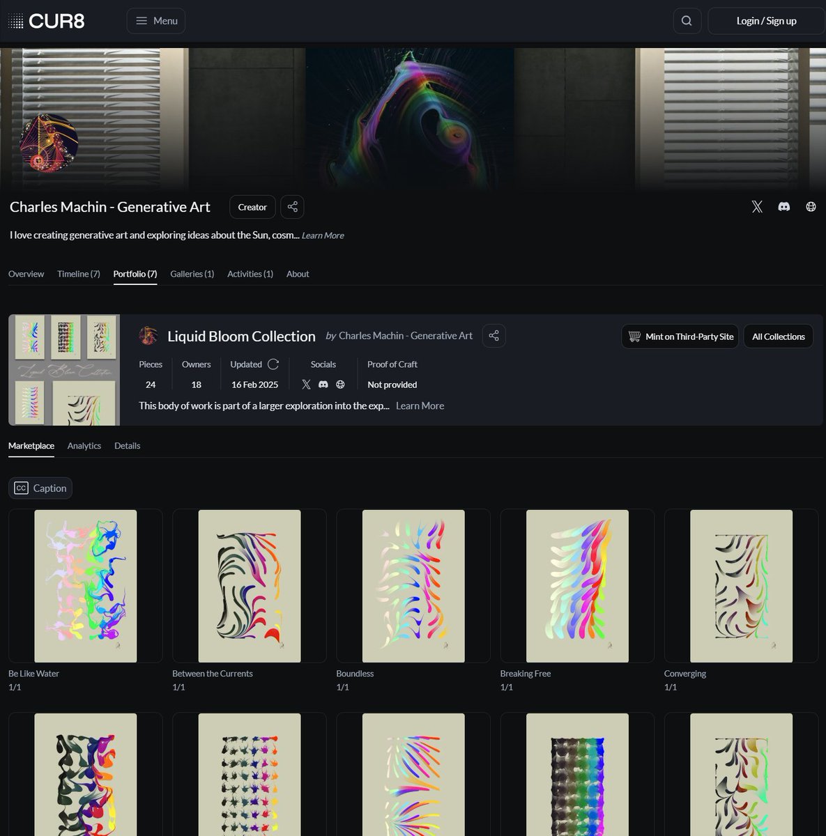 Charles Machin - Code Art (@cm_genart) on Twitter photo A great place to peak through the Liquid Bloom Collection is on <a href="/Cur8Labs/">Cur8</a> ❤️
They've been great supporters of our work at <a href="/blockgenart/">BlockGen.art | Empowering artists with 'Construct'</a> and they've built a fantastic platform for viewing code based on-chain collections.
Link in the next post and they deserve a follow! A great place to peak through the Liquid Bloom Collection is on <a href="/Cur8Labs/">Cur8</a> ❤️
They've been great supporters of our work at <a href="/blockgenart/">BlockGen.art | Empowering artists with 'Construct'</a> and they've built a fantastic platform for viewing code based on-chain collections.
Link in the next post and they deserve a follow!