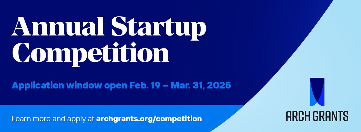 We’re excited to announce that the application window for our 2025 Startup Competition is now open! Apply by March 31 for $75,000-100,000 in non-dilutive funding for your startup and access to a network of founders, investors, and experts.

LEARN MORE:
archgrants.org/programs/start…