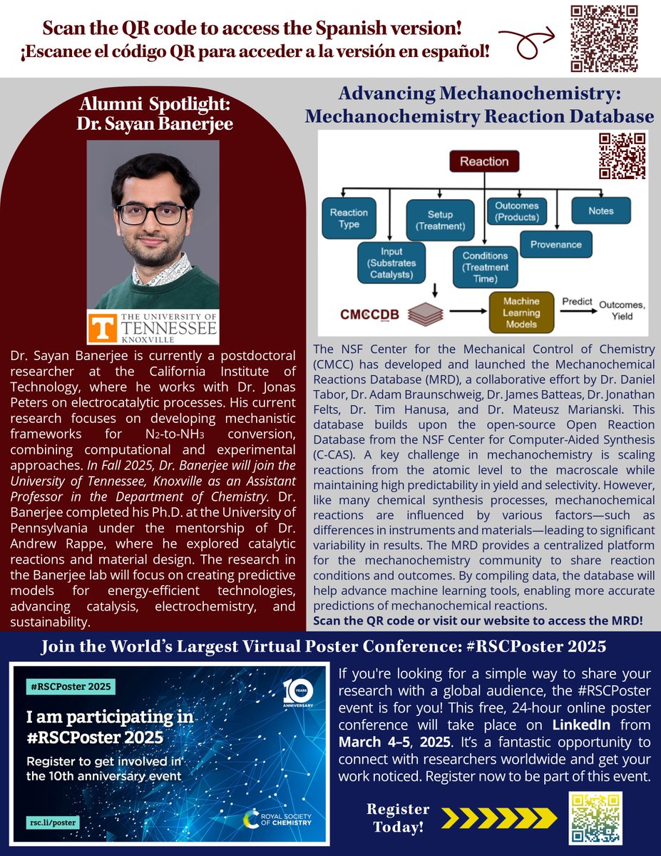 February updates from the NSF CMCC !

🎙 Dr. Isaiah Speight on Concentrating on Chromatography
📢 REU cohort at ACS
📊 Advancing mechanochemistry with MRD
🌟 Alumni Spotlight: Dr. Sayan Banerjee
Read more below!

#Mechanochemistry