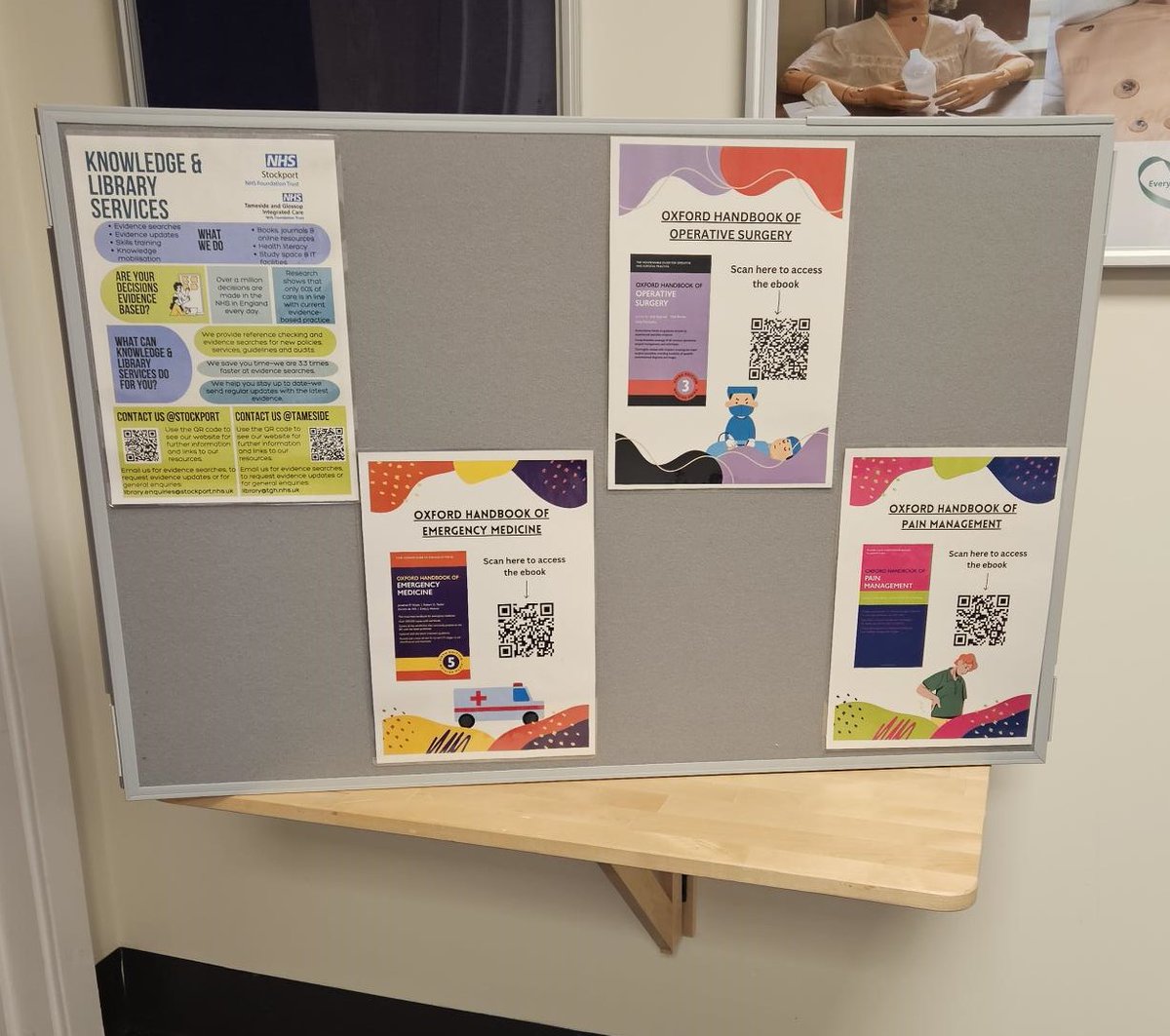 We were outside the FY1 training in Werneth House with links to the Oxford Handbooks most relevant to the topics covered today and we'll be there again tomorrow for the FY2s. If you're there don't forget to scan the QR codes!