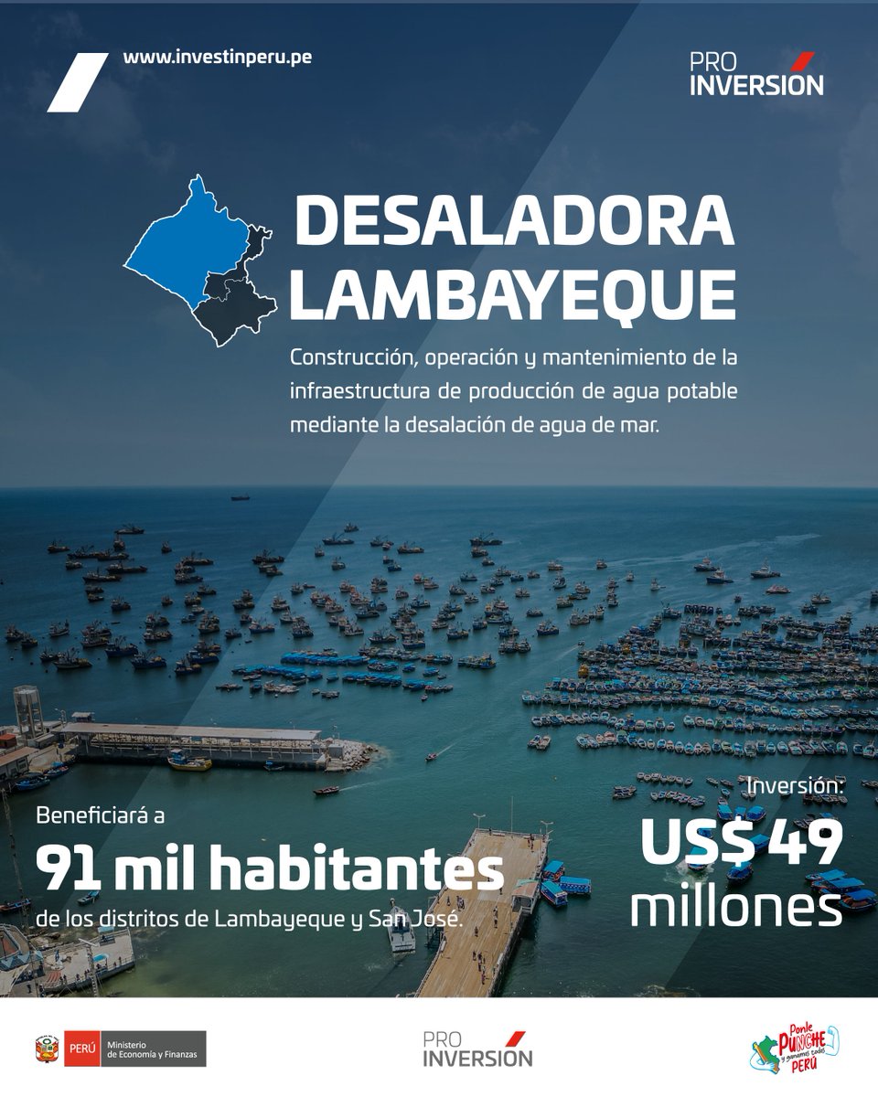 ProInversionPe's tweet image. 🚰💧 La Desaladora Lambayeque es un proyecto que permitirá llevar agua potable a más familias a través de la desalación de agua de mar. Con una infraestructura moderna y sostenible, garantizamos un servicio continuo y de calidad para la región. 🌊✅