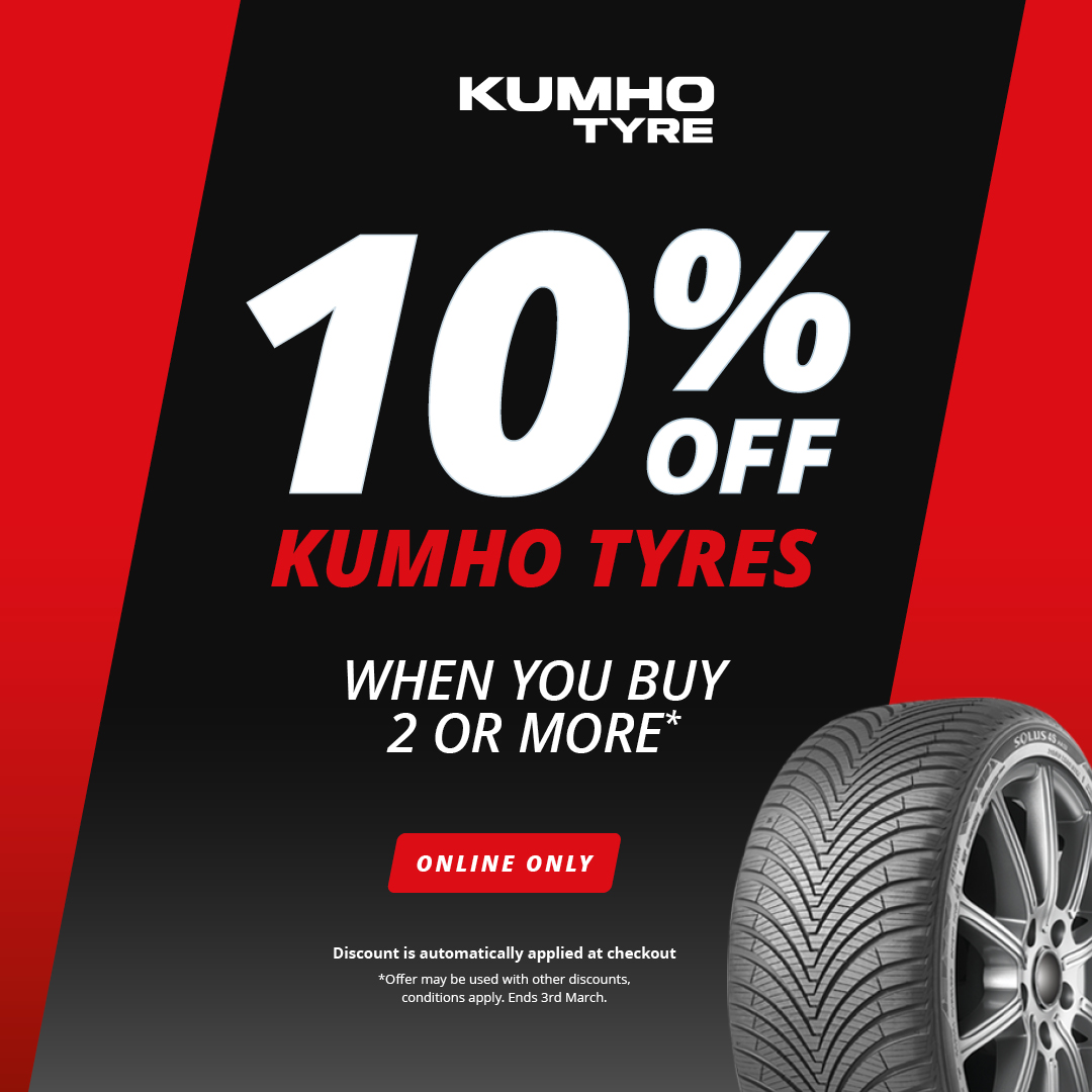 Enhance Your Ride with Kumho Tyres!🛞

For a short time, get 10% off when you purchase 2 or more Kumho tyres*. Enjoy exceptional quality and performance while saving money.  

Schedule your fitting now: tinyurl.com/2s383drb

*T&amp;Cs Apply.

#ATSEuromaster #Kumho #Offer #Discount
