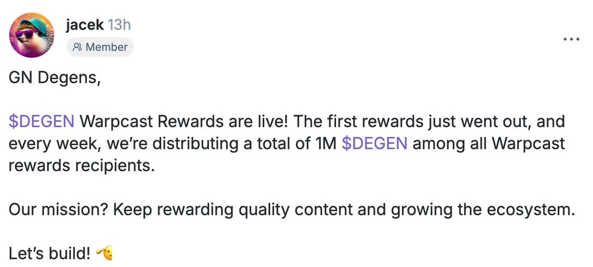 varunsrin's tweet image. Degen is now rewarding the best posters on Farcaster!

The total reward pool for posting bangers on Farcaster is now up to $16,000 / week and growing. 

Reply if you want an invite.