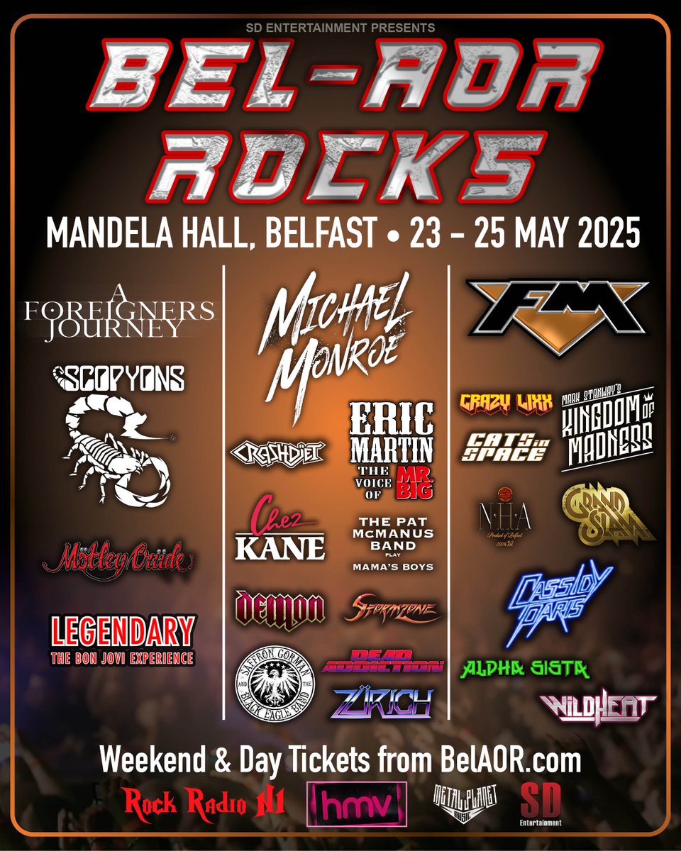 SD Entertainment (@sdentire) on Twitter photo 𝐁𝐄𝐋-𝐀𝐎𝐑 𝐑𝐎𝐂𝐊𝐒 𝐀𝐃𝐃𝐒 𝟕 𝐍𝐄𝐖 𝐀𝐑𝐓𝐈𝐒𝐓𝐒: <a href="/BelAORRocks/">Bel-AOR Rocks</a> adds <a href="/EricMartinBand/">Eric Martin</a>
(Acoustic), <a href="/CATSinSPACEband/">Cats In Space</a> (N. Irish Debut), <a href="/cassidyparisj/">cassidyparisofficial</a> (Irish debut), <a href="/AlphaSista/">Alpha Sista Official</a>, <a href="/SaffronGorman/">Saffron Gorman and The Black Eagle Band</a>, <a href="/DeadAddictionUK/">Dead Addiction</a> to this years fest at <a href="/mandelahall/">Mandela Hall, Belfast</a>
BelAor.com 𝐁𝐄𝐋-𝐀𝐎𝐑 𝐑𝐎𝐂𝐊𝐒 𝐀𝐃𝐃𝐒 𝟕 𝐍𝐄𝐖 𝐀𝐑𝐓𝐈𝐒𝐓𝐒: <a href="/BelAORRocks/">Bel-AOR Rocks</a> adds <a href="/EricMartinBand/">Eric Martin</a>
(Acoustic), <a href="/CATSinSPACEband/">Cats In Space</a> (N. Irish Debut), <a href="/cassidyparisj/">cassidyparisofficial</a> (Irish debut), <a href="/AlphaSista/">Alpha Sista Official</a>, <a href="/SaffronGorman/">Saffron Gorman and The Black Eagle Band</a>, <a href="/DeadAddictionUK/">Dead Addiction</a> to this years fest at <a href="/mandelahall/">Mandela Hall, Belfast</a>
BelAor.com