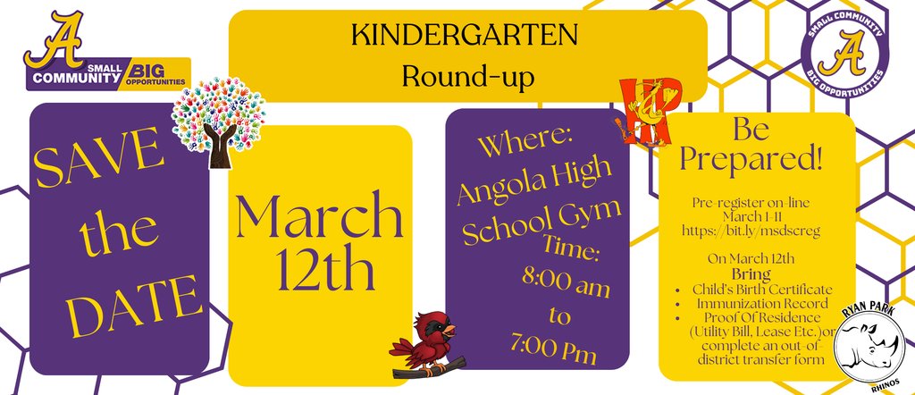 Save the Date March 12th Kindergarten Round-UP At AHS  
Pre-registration opens on March 1st!