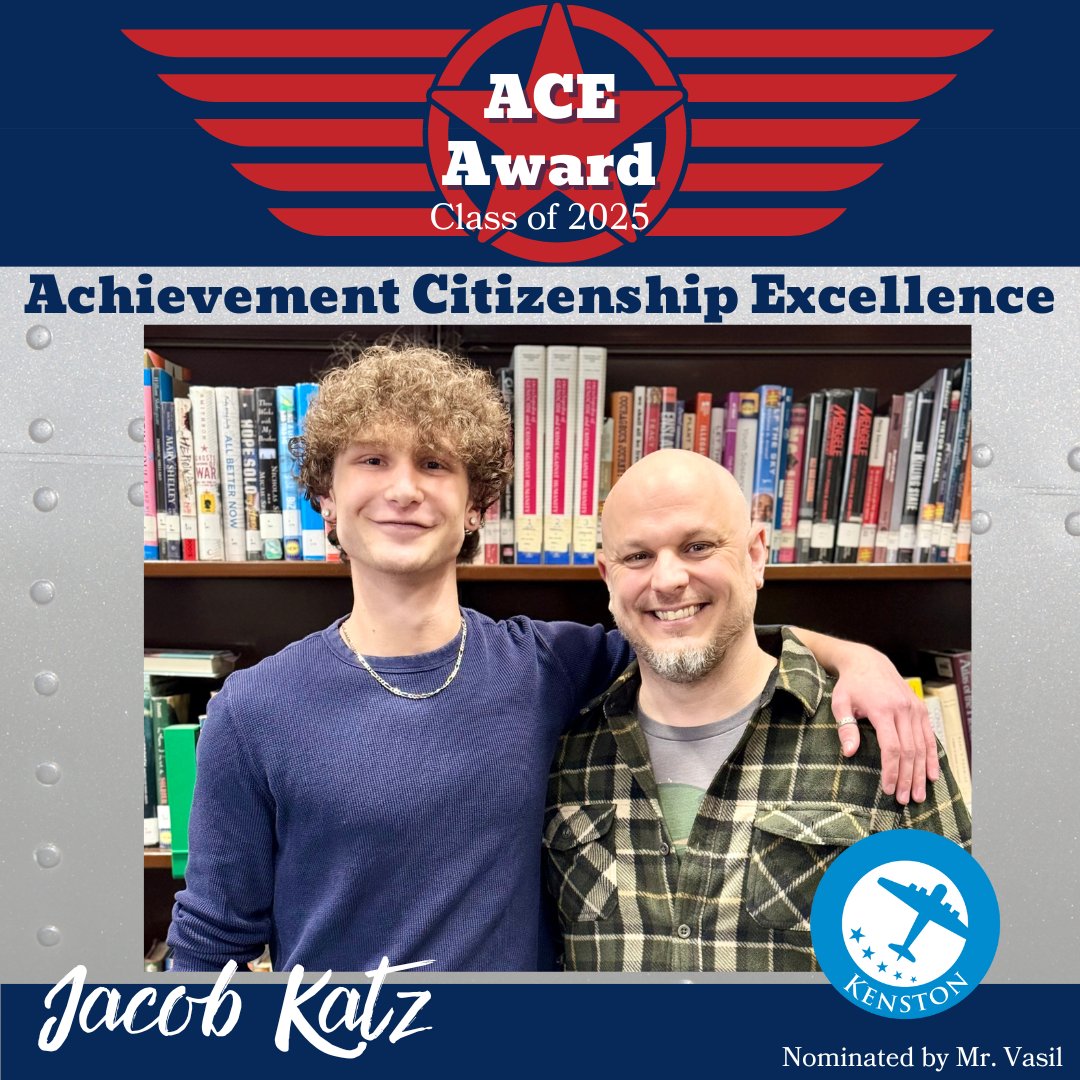 SENIOR ACE AWARD: Congratulations to Jacob Katz, who was nominated by English Teacher Mr. Vasil. This honors Seniors for Achievement, Citizenship, and Excellence, as well as the teachers who recognized them. #kenstonclassof2025 #kenstonACEs #KenstonSchools