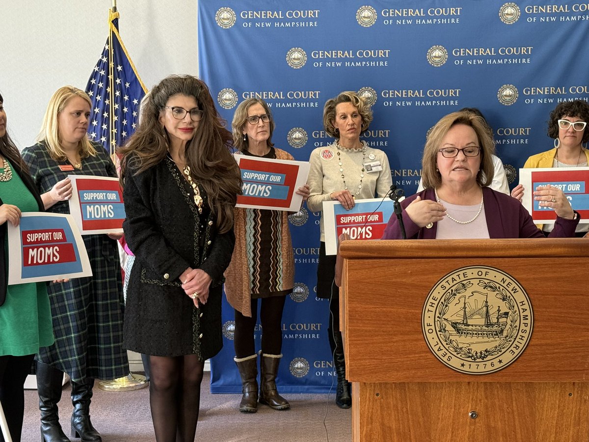 ColinGBooth's tweet photo. Top NH maternal health advocates and legislative leaders from both parties introduced Momnibus 2.0 this morning, a bipartisan package of bills designed to support mothers and parents in NH, building on the highly successful legislative package from 2022. #NHPolitics https://t.co/htIZ1rs3aJ