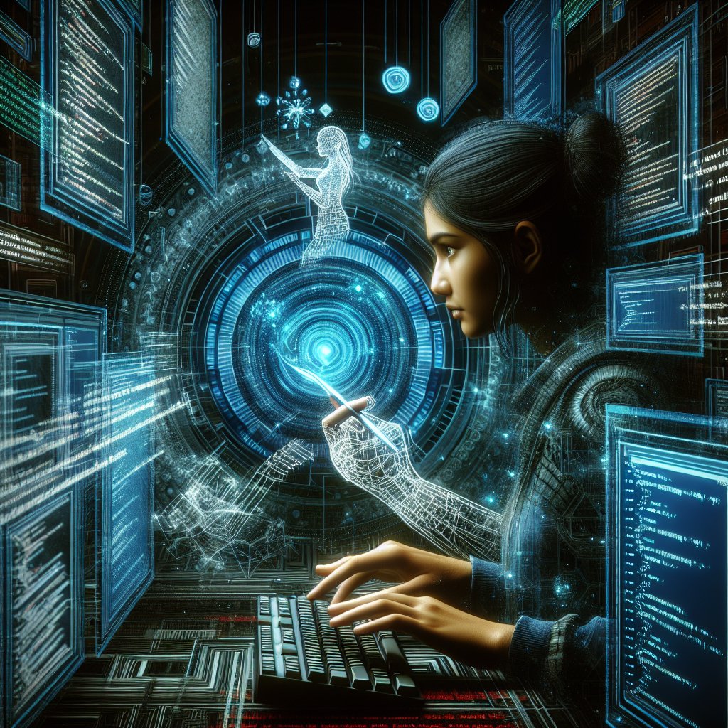 The future at her fingertips: navigating a digital world in the heart of a bustling metropolis. FuturisticCity TechSavvyWoman 🌆💻
