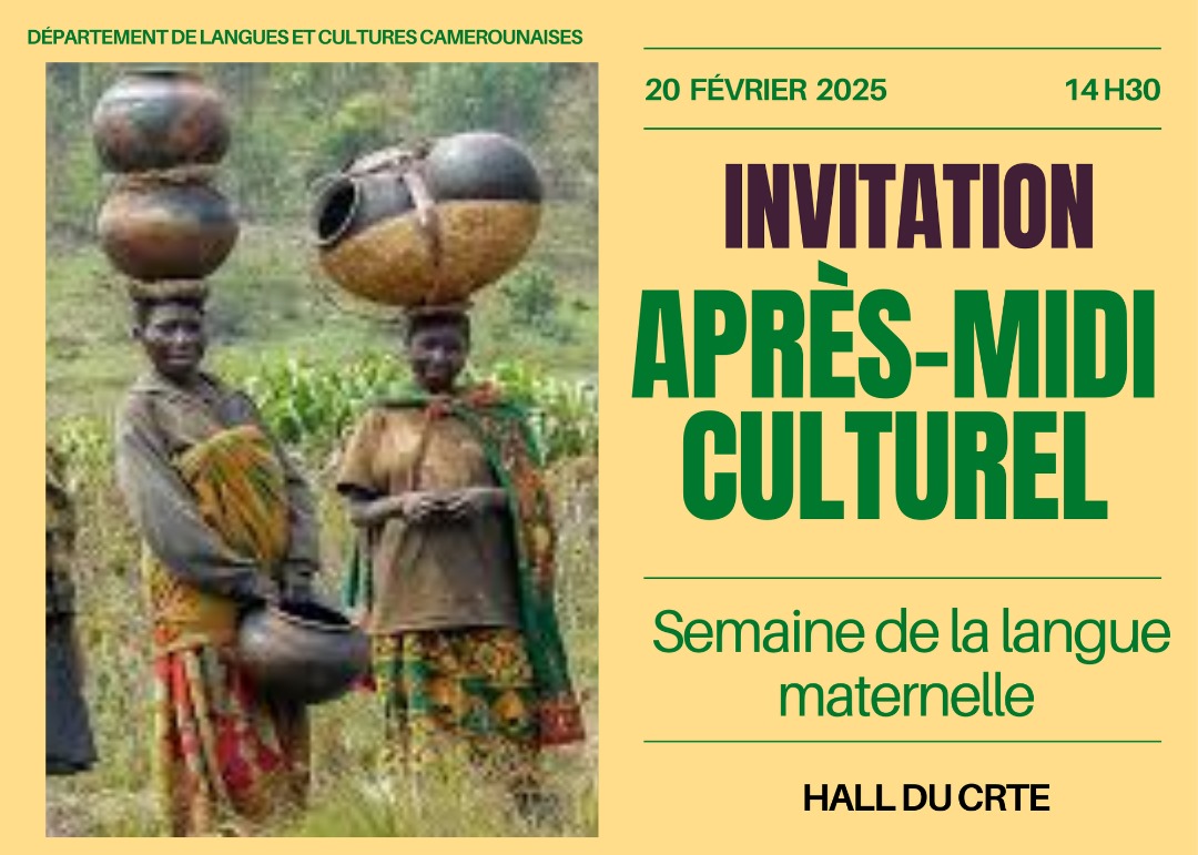 Université de Maroua (@univmaroua) on Twitter photo #News!
Celebration of International Mother Language Day.
The Department of Cameroonian Languages and Cultures invites you to a "Cultural Afternoon" at the Kongola-Djoulgouf-Kodek campus.
<a href="/idrissoualioum/">Pr Idrissou Alioum</a> #News!
Celebration of International Mother Language Day.
The Department of Cameroonian Languages and Cultures invites you to a "Cultural Afternoon" at the Kongola-Djoulgouf-Kodek campus.
<a href="/idrissoualioum/">Pr Idrissou Alioum</a>