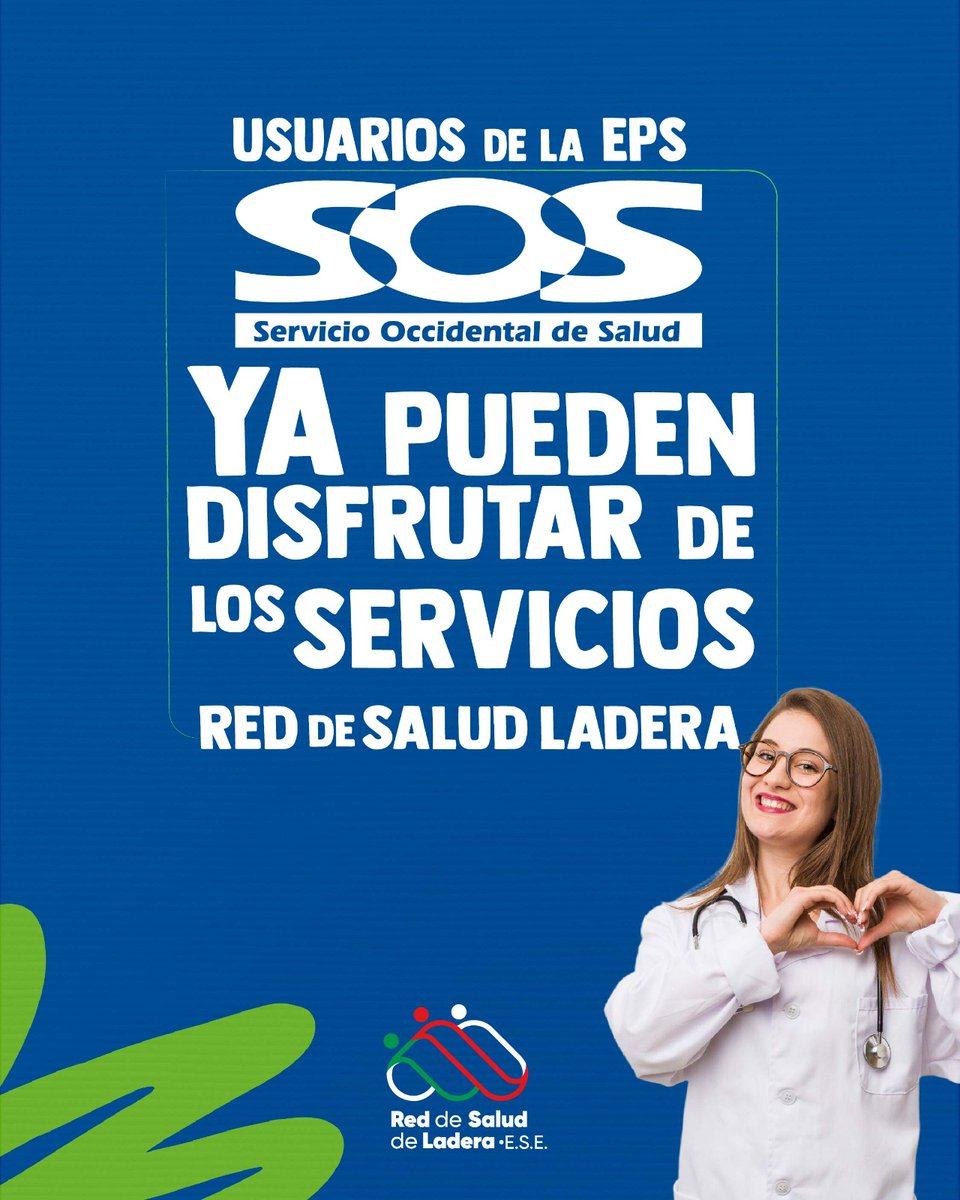 ¡Bienvenidos a la Red de Salud de Ladera! 🏥💙
A partir de ahora, los usuarios de la EPS SOS cuentan con nuestras 37 🏥IPS para recibir atención médica con calidad, calidez y humanización. Porque en la ESE Ladera, la salud no tiene barreras y atendemos a TODOS sin distinción