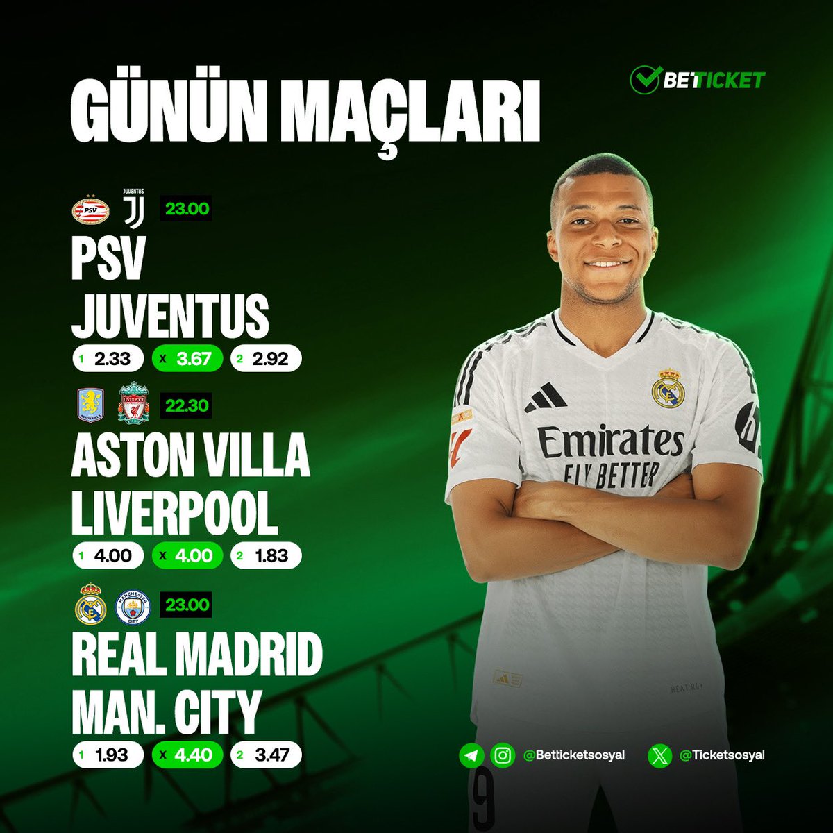 ⚡️Günün Maçlarında BETTICKET'In arttırılmış oranlarını gördünüz mü ? Bugün tam size göre 🤩

🔗 BETTICKET’ın kazandıran dünyası seni bekliyor: ws.tc/betticketgiris