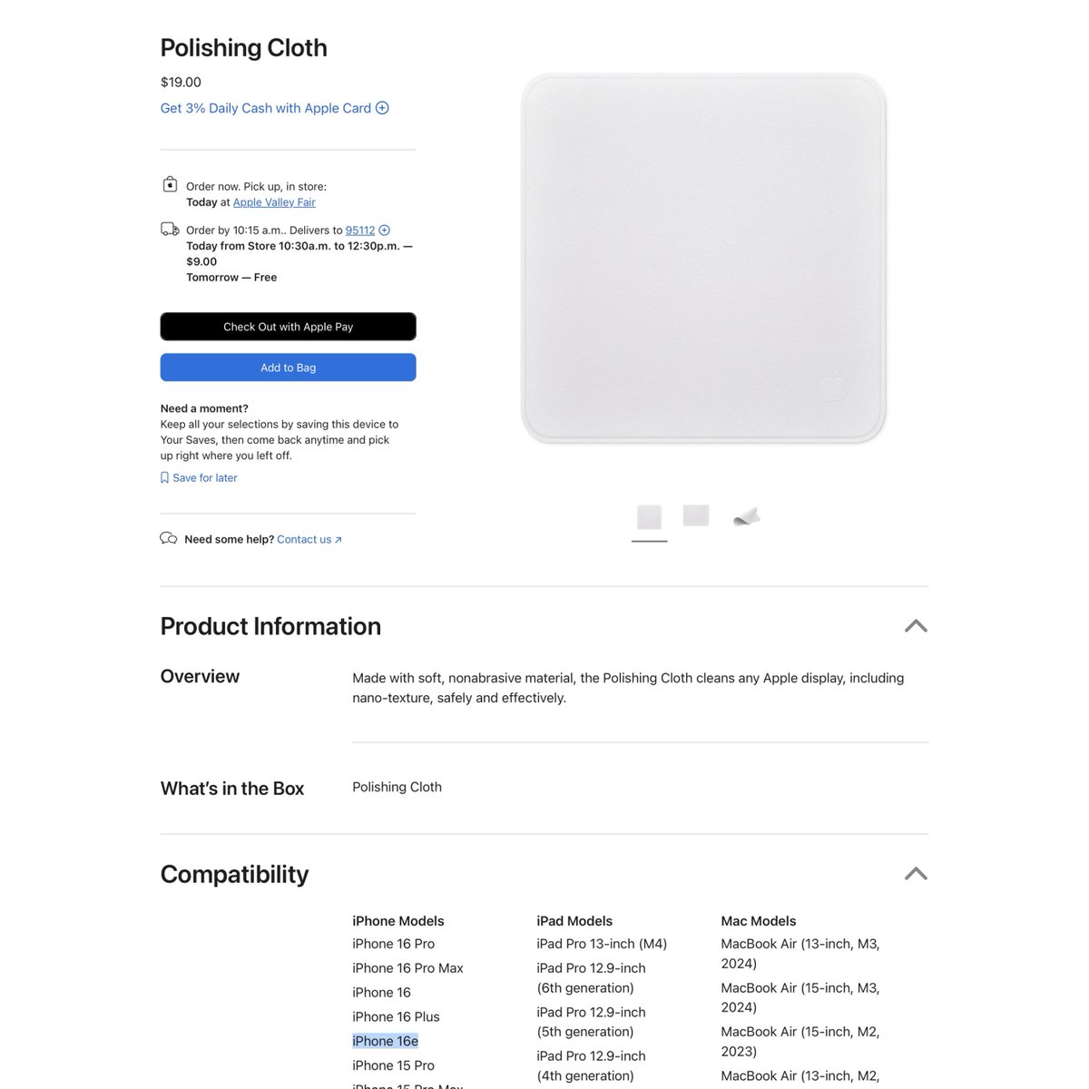 wongmjane's tweet photo. Breaking: Apple Polishing Cloth now upgraded to support iPhone 16e https://t.co/kkhJnsbUen