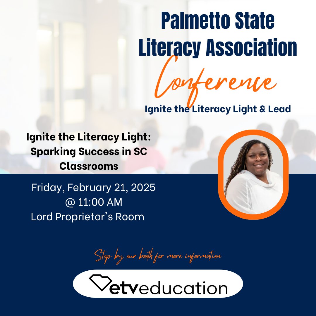 Transform literacy learning! 📚 Discover storytelling magic, tech tools, and hands-on strategies at Ignite the Literacy Light.

📅 Feb 21, 2025 | 11 AM
📍 Lord Proprietor's Room
<a href="/state_literacy/">Palmetto State Literacy Association</a>
