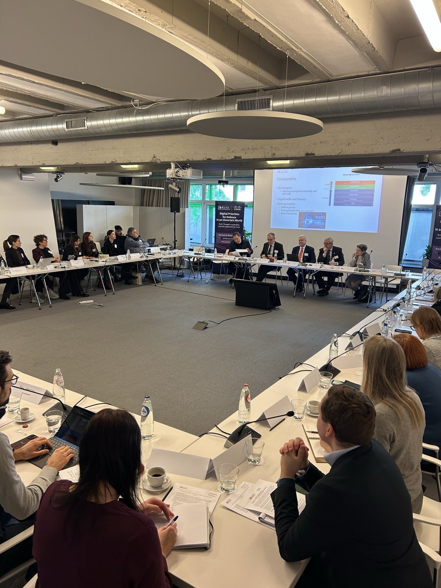 As <a href="/RUSI_org/">RUSI</a> prepares to release a report on EU defense tech priorities, it was great to sit with <a href="/noahsylvia_/">Noah Sylvia</a>, <a href="/bhartmann/">Benjamin Hartmann</a>, <a href="/bgmorri/">Gordon Morrison</a>, <a href="/EUDefenceAgency/">European Defence Agency</a>'s Nathalie Guichard, &amp; Admiral Nick Wheeler of <a href="/NATO/">NATO</a> to discuss importance of defense digitalization in countering new threats.