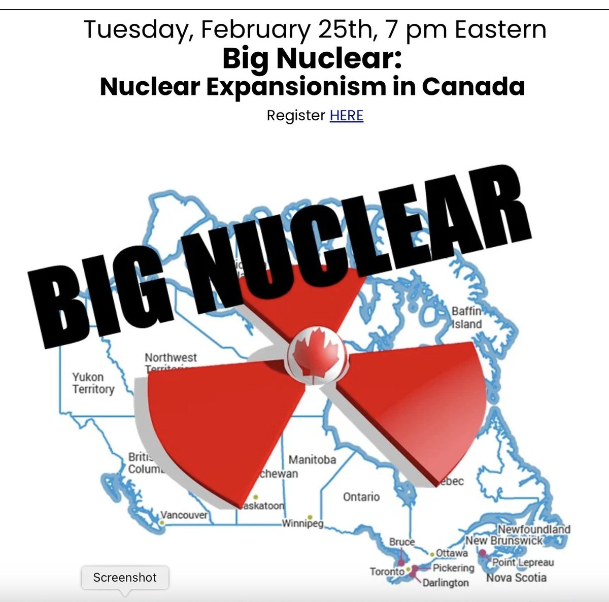 Join this session to hear about nuclear expansion plans in Canada, from NB to AB (most rampant in ON). Big bucks, big boondoggles.
us02web.zoom.us/webinar/regist…
#cndpoli #onpoli #abpoli #nbpoli #skpoli