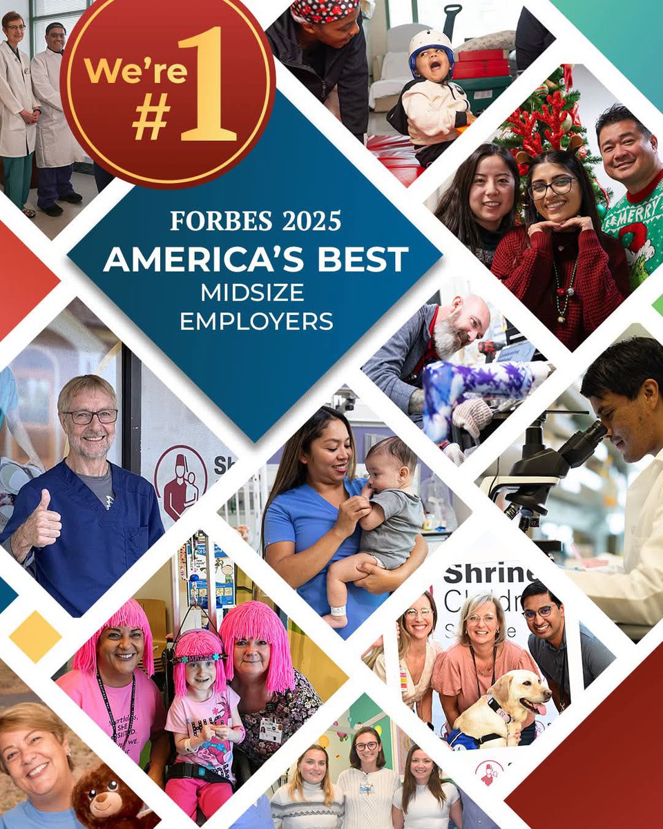 Shriners Children’s is thrilled to share that we are number 1 on the Forbes 2025 America’s Best Midsize Employers list! The honor reflects our commitment to providing a rewarding work environment, with opportunities for personal &amp; professional growth. shrinerschildrens.org
