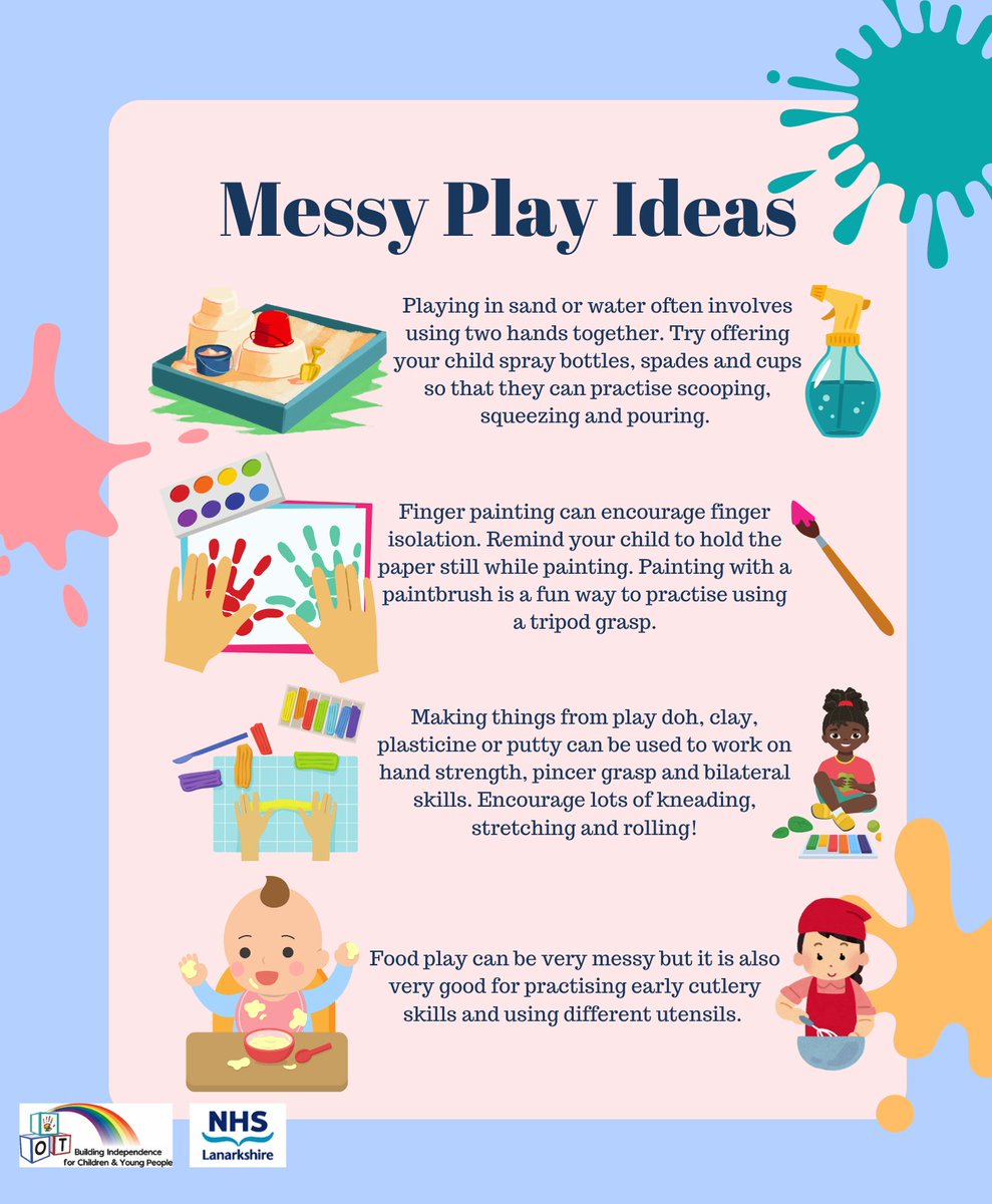 Messy play isn’t just good for our sensory system, it’s also a good method of developing fine motor skills in a fun way. Here are some of the benefits: