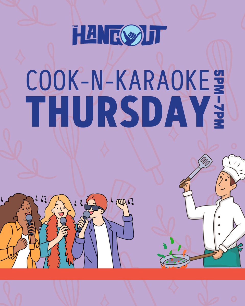 🎤 Hungry for food and fun?
It’s Cook-n-Karaoke Thursday at The Hangout! Grab a bite and hit the stage for a night of singing and good times! 🍔🎶 #CooknKaraoke #ThursdayVibes #SingAndEat