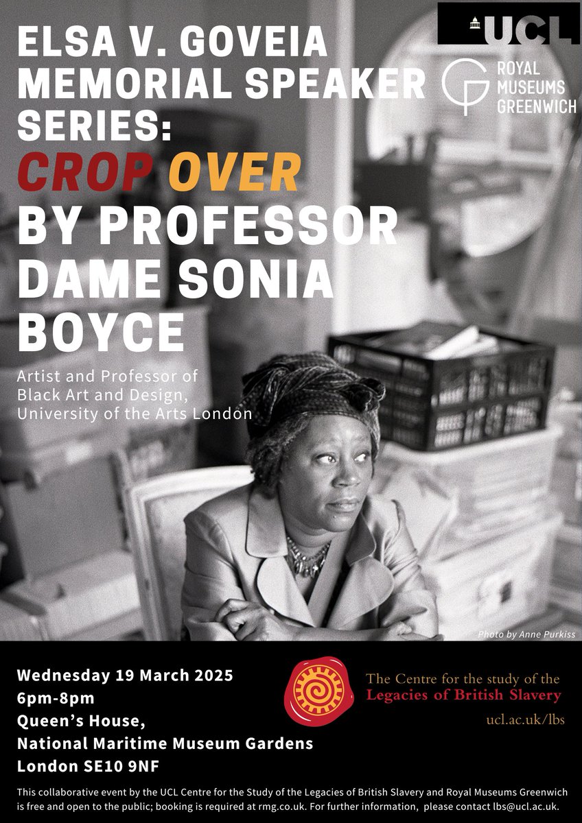 CSLBS is delighted announce CROP OVER with Professor Dame Sonia Boyce, the 2025 edition of our annual Elsa V. Goveia distinguished speaker series, in collaboration with Royal Museums Greenwich, on 19 March at 6pm. Book a free ticket here: tickets.rmg.co.uk/webstore/shop/…