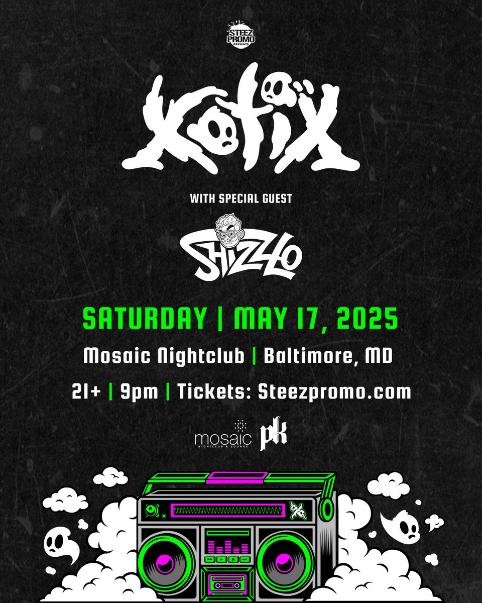 🔥JUST ANNOUNCED🔥 The <a href="/wearexotix/">XOTIX</a> boys are dropping their underground sauce 🔉🥫 in Virginia Beach &amp; Baltimore in May w/ special guest @shizzlomusic! 👽

📍Friday, 5.16 at <a href="/peabodysvb/">Peabody's Nightclub</a> w/ more TBA!
📍Saturday, 5.17 at <a href="/Mosaic_Events/">Mosaic Nightclub</a> w/ more TBA!

🎟️💨 linktr.ee/steezpromo
