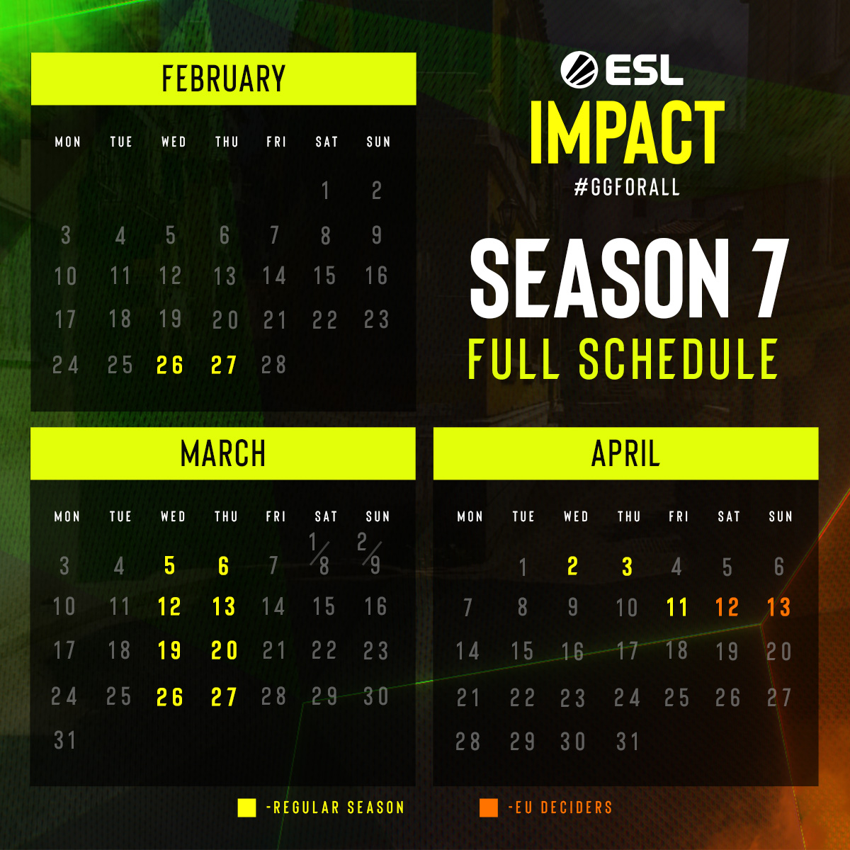 Everyone remember. Wednesdays and Thursdays.

Check out the full schedule for #ESLImpact Season 7 👇