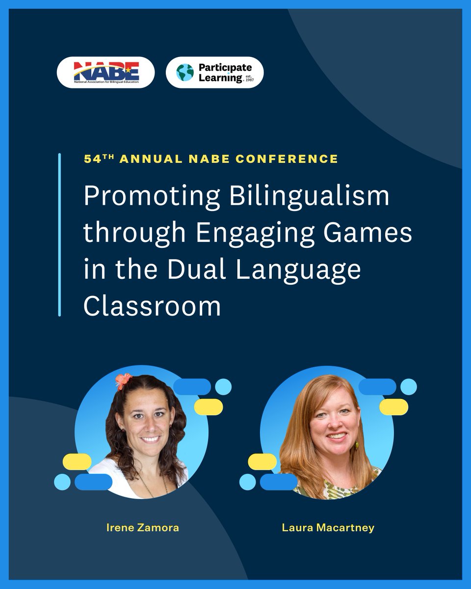 Participate Learning (@participatelrng) on Twitter photo 🎲 Tomorrow at #NABE2025! Laura M. and <a href="/IreneZamoraSoto/">Irene Zamora Soto</a> will share interactive games that make #DualLanguage learning engaging and effective. Don’t miss it!
🗓 Thursday, Feb. 20 | ⏰ 3:50 p.m. | 📍 Hyatt Regency ATL
Discover how bilingualism empowers students and prepares them 🎲 Tomorrow at #NABE2025! Laura M. and <a href="/IreneZamoraSoto/">Irene Zamora Soto</a> will share interactive games that make #DualLanguage learning engaging and effective. Don’t miss it!
🗓 Thursday, Feb. 20 | ⏰ 3:50 p.m. | 📍 Hyatt Regency ATL
Discover how bilingualism empowers students and prepares them